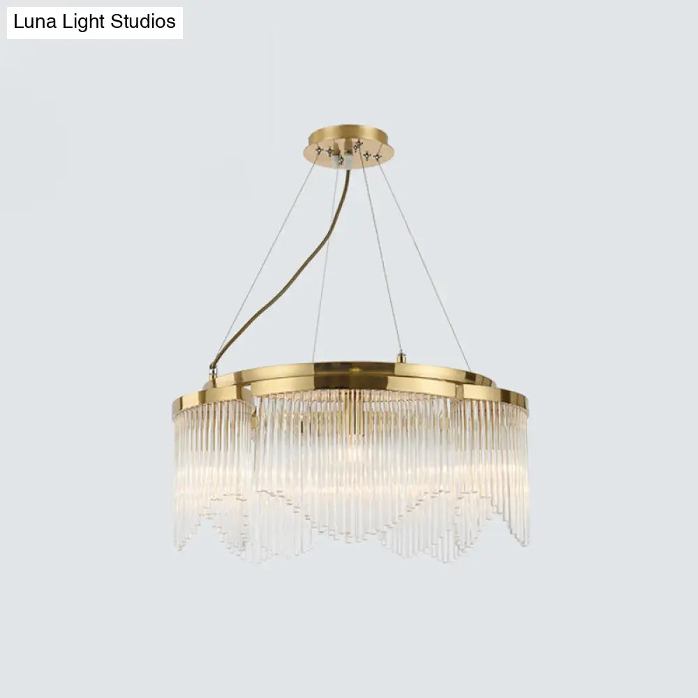 Golden Crystal Rod Pendant Chandelier - 5-Bulb Luxury Lighting Fixture For Restaurants