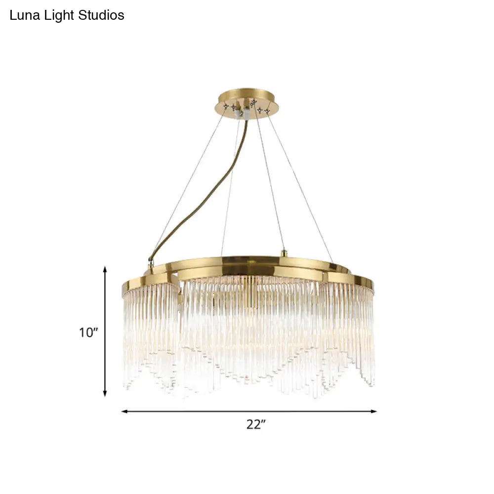 Gold Luxury Round Chandelier - 5-Bulb Crystal Rod Pendant Lamp For Restaurants