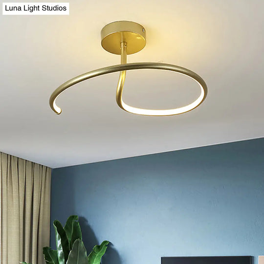 Golden Curl Led Flush Mount Ceiling Light Simple Acrylic 16/19.5 Wide Lighting Fixture Gold / 16