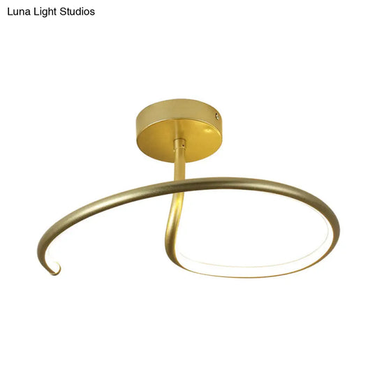 Golden Curl Led Flush Mount Ceiling Light Simple Acrylic 16/19.5 Wide Lighting Fixture