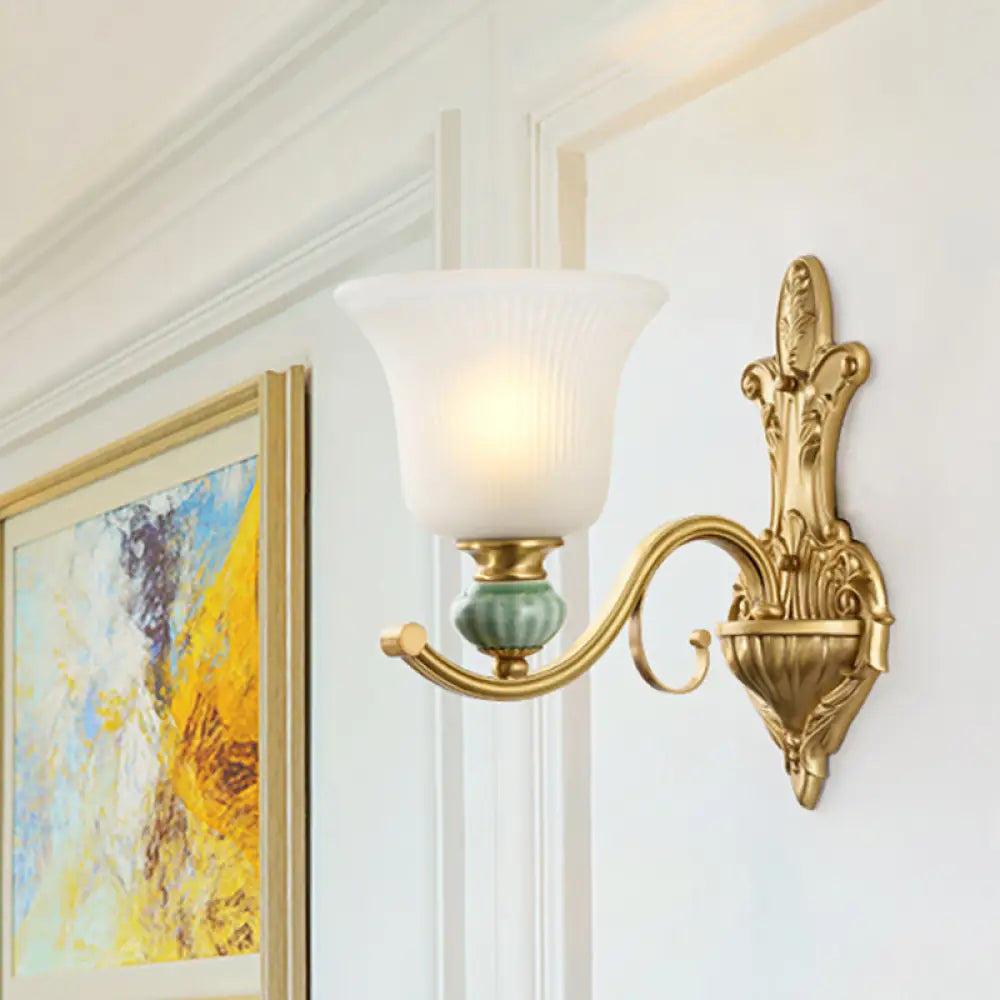 Golden Curved Arm Bell Wall Light With Frosted Glass And Ceramic Deco - Modern Style 1 / Gold