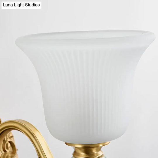 Golden Curved Arm Bell Wall Light With Frosted Glass And Ceramic Deco - Modern Style