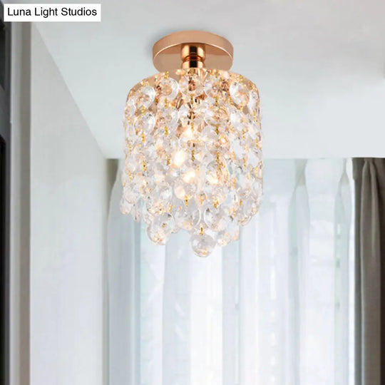 Golden Cylinder Crystal Semi-Flush Ceiling Light With Simplicity Design Gold