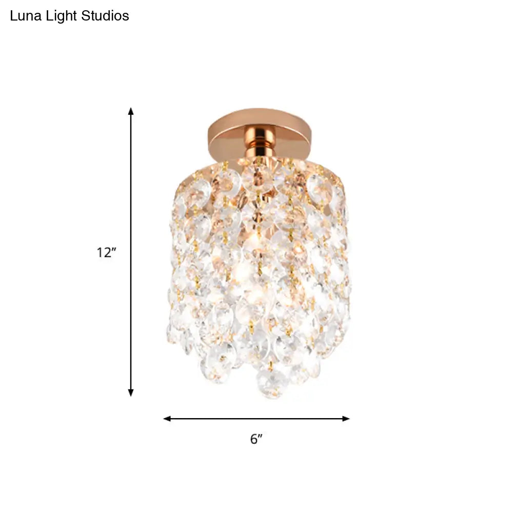 Golden Cylinder Crystal Semi - Flush Ceiling Light With Simplicity Design