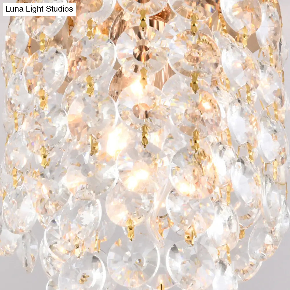 Golden Cylinder Crystal Semi-Flush Ceiling Light With Simplicity Design