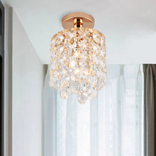 Golden Cylinder Crystal Semi - Flush Ceiling Light With Simplicity Design Gold
