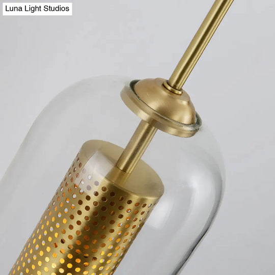 Golden Cylinder Wall Lamp With Clear Glass Sconce - Simple Bedroom Lighting Fixture