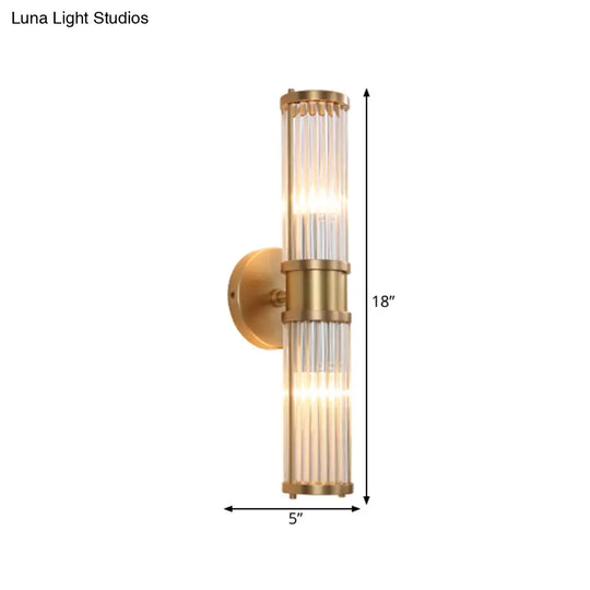 Golden Cylindrical Crystal Wall Sconce - Modernist 1/2-Light Corridor Fixture