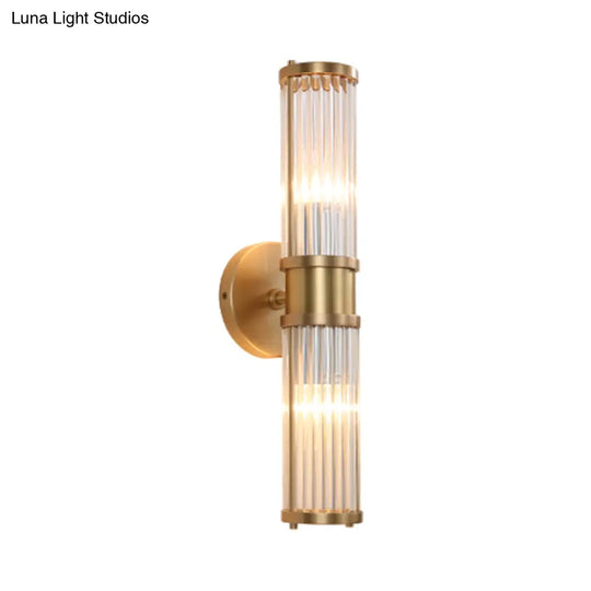 Golden Cylindrical Crystal Wall Sconce - Modernist 1/2-Light Corridor Fixture