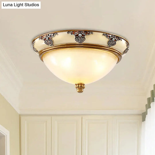 Golden Dome Opal Glass Flush Mount Ceiling Light Fixture - Classic Design 3-Bulb 15/19 Width Gold /