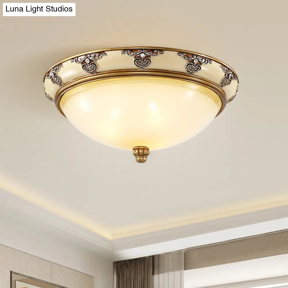 Golden Dome Opal Glass Flush Mount Ceiling Light Fixture - Classic Design 3-Bulb 15/19 Width