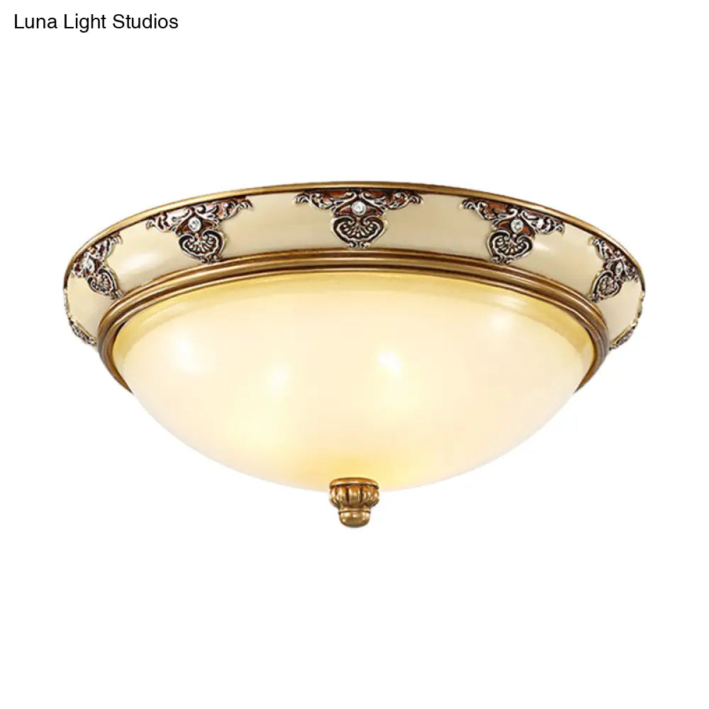 Golden Dome Opal Glass Flush Mount Ceiling Light Fixture - Classic Design 3-Bulb 15/19 Width