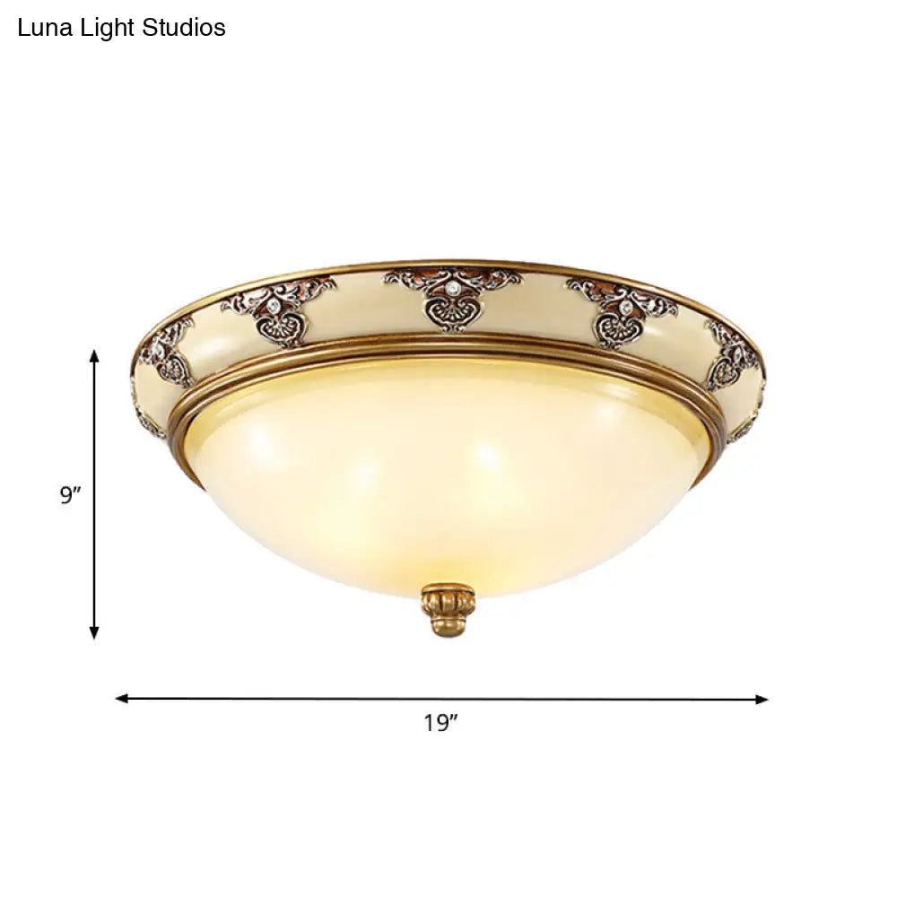 Golden Dome Opal Glass Flush Mount Ceiling Light Fixture - Classic Design 3-Bulb 15/19 Width