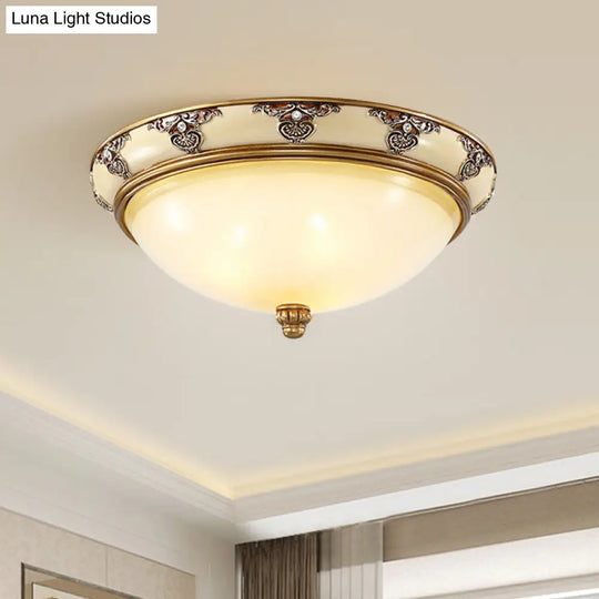 Golden Dome Opal Glass Flush Mount Ceiling Light Fixture - Classic Design 3 - Bulb 15’/19’ Width