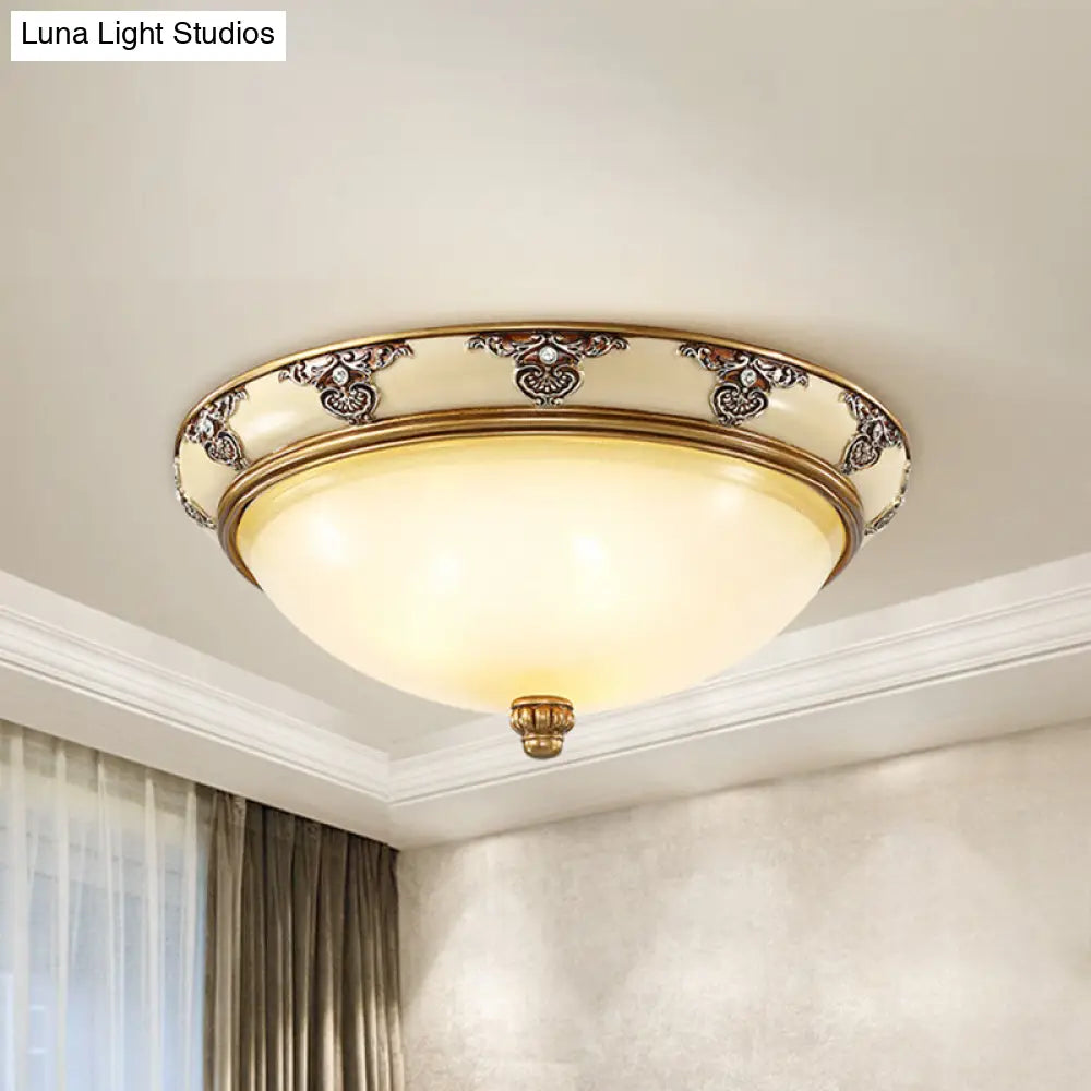 Golden Dome Opal Glass Flush Mount Ceiling Light Fixture - Classic Design 3-Bulb 15/19 Width Gold /