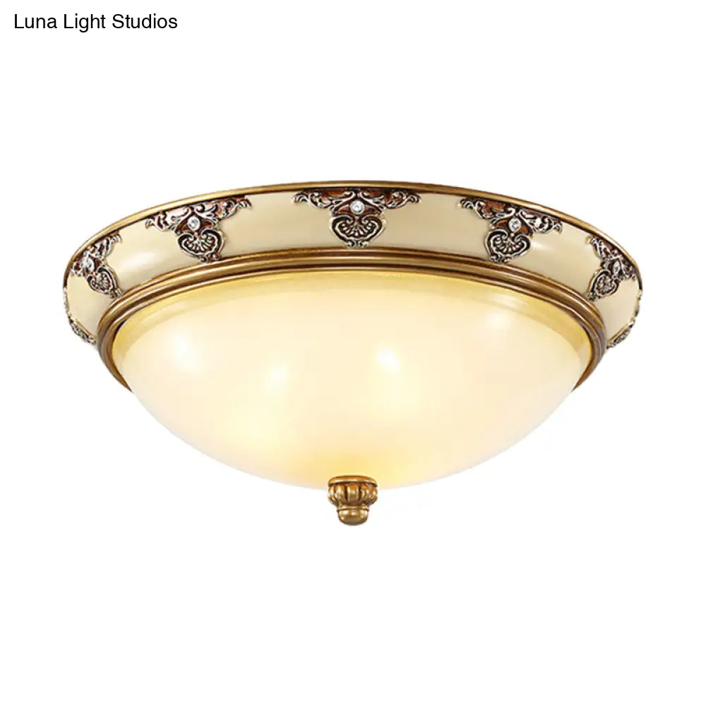 Golden Dome Opal Glass Flush Mount Ceiling Light Fixture - Classic Design 3 - Bulb 15’/19’ Width