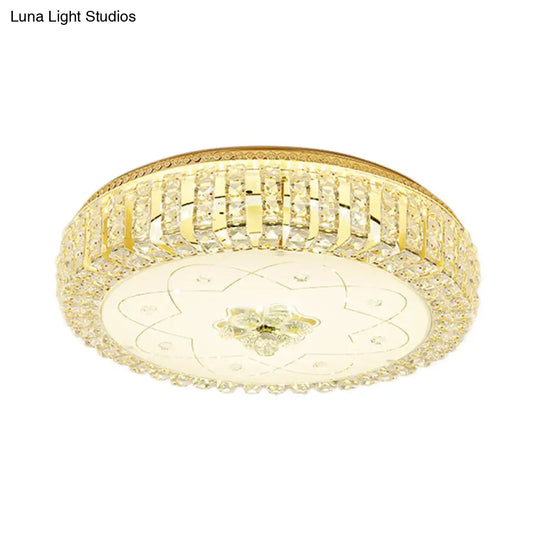 Golden Drum Flushmount Lighting: Modern Crystal And Glass Multi Light Ceiling Lamp (16/19.5 W) With