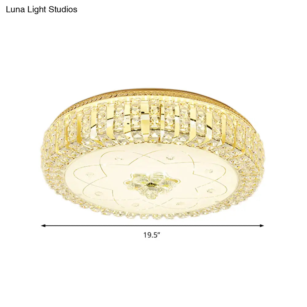 Golden Drum Flushmount Lighting: Modern Crystal And Glass Multi Light Ceiling Lamp (16’/19.5’
