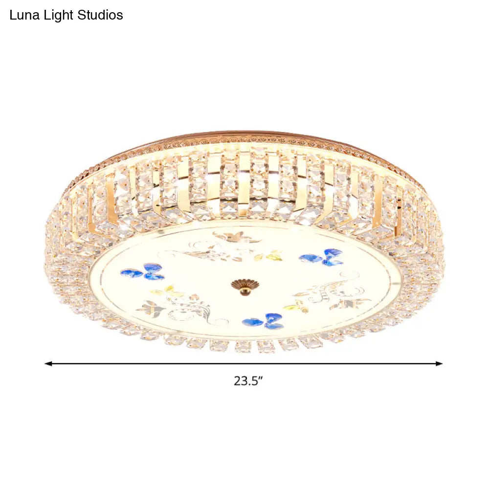 Golden Drum Flushmount Lighting: Modern Crystal And Glass Multi Light Ceiling Lamp (16’/19.5’