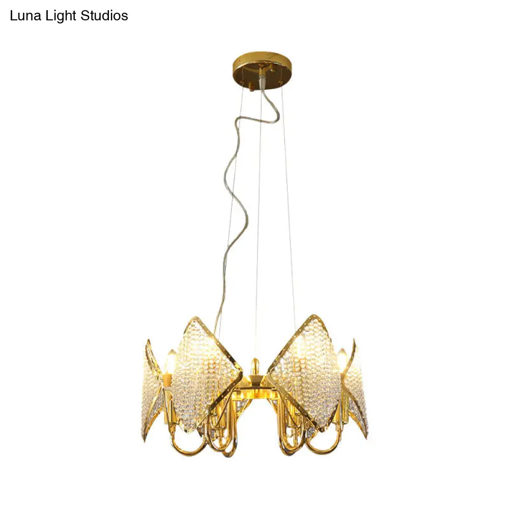 Modern Golden Flaky Chandelier Pendant - 6-Light Metallic Ceiling Lamp With Crystal Beads