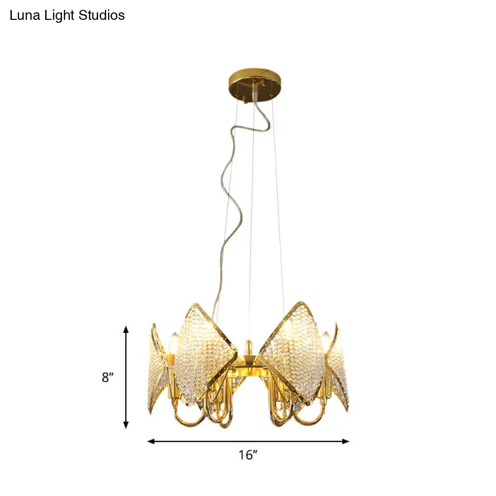 Modern Golden Flaky Chandelier Pendant - 6-Light Metallic Ceiling Lamp With Crystal Beads