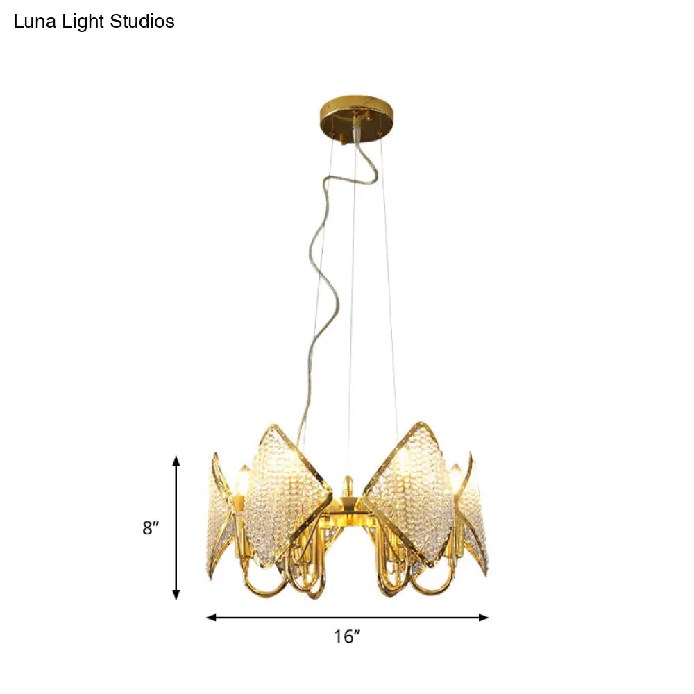 Golden Flaky Chandelier Pendant With Crystal Beads - Modern Metallic Ceiling Lamp (6 Lights)