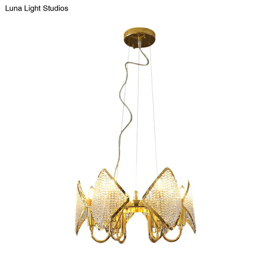 Golden Flaky Chandelier Pendant With Crystal Beads - Modern Metallic Ceiling Lamp (6 Lights)