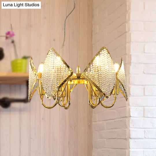 Modern Golden Flaky Chandelier Pendant - 6-Light Metallic Ceiling Lamp With Crystal Beads Gold