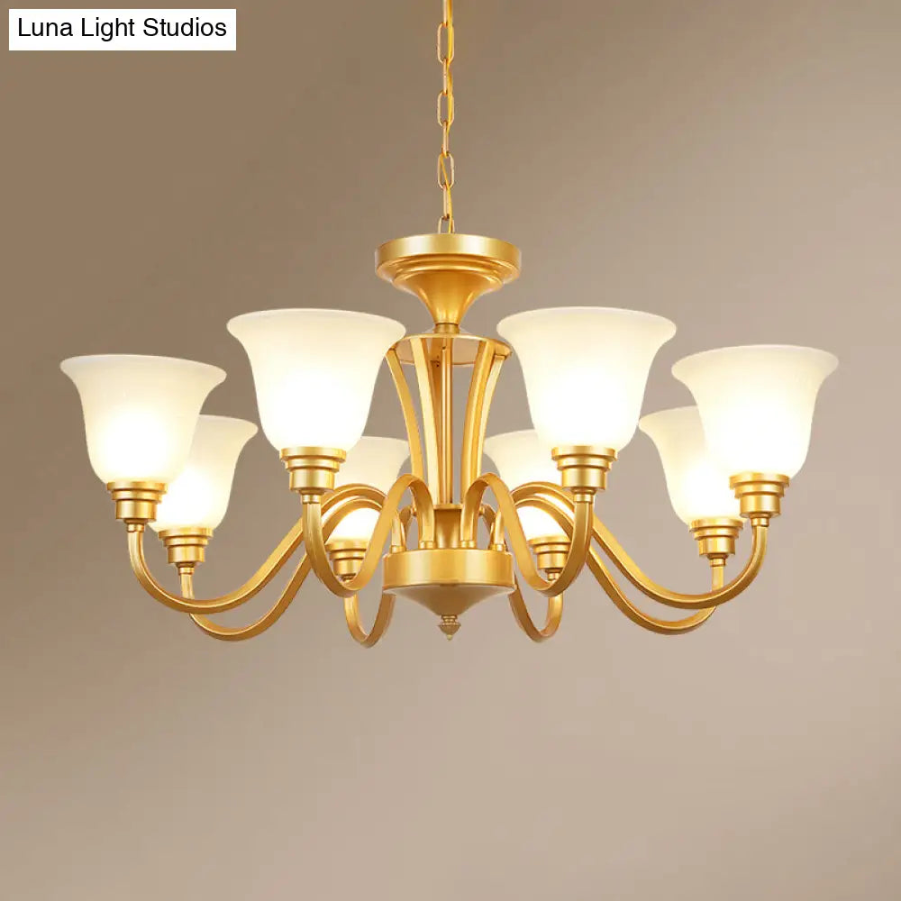 Golden Flared Ceiling Light Traditional Chandelier - Frosted Glass For Living Room