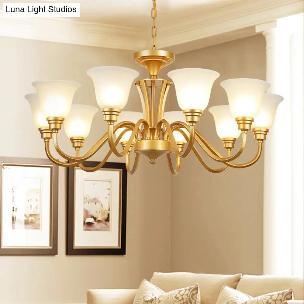 Golden Flared Ceiling Light Traditional Chandelier - Frosted Glass For Living Room