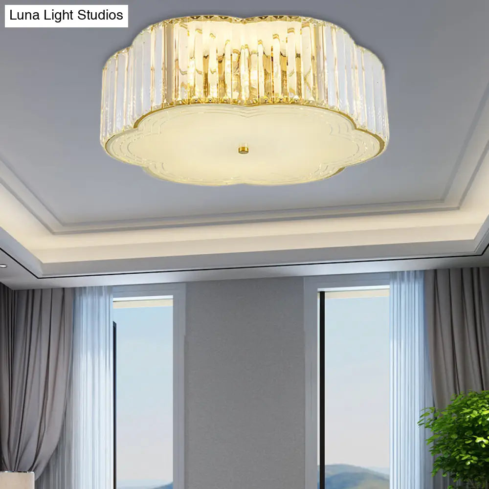 Golden Flower Flush Led Pendant Light With Modern Clear Crystal Design And Acrylic Diffuser -