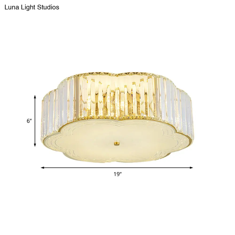 Golden Flower Flush Led Pendant Light With Modern Clear Crystal Design And Acrylic Diffuser -