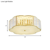 Golden Flower Flush Led Pendant Light With Modern Clear Crystal Design And Acrylic Diffuser -