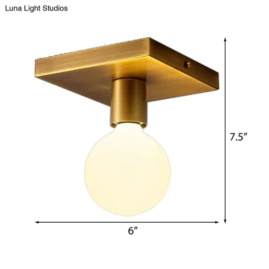 Golden Flush Mount Ceiling Lamp With Frosted Glass & Backplate Design