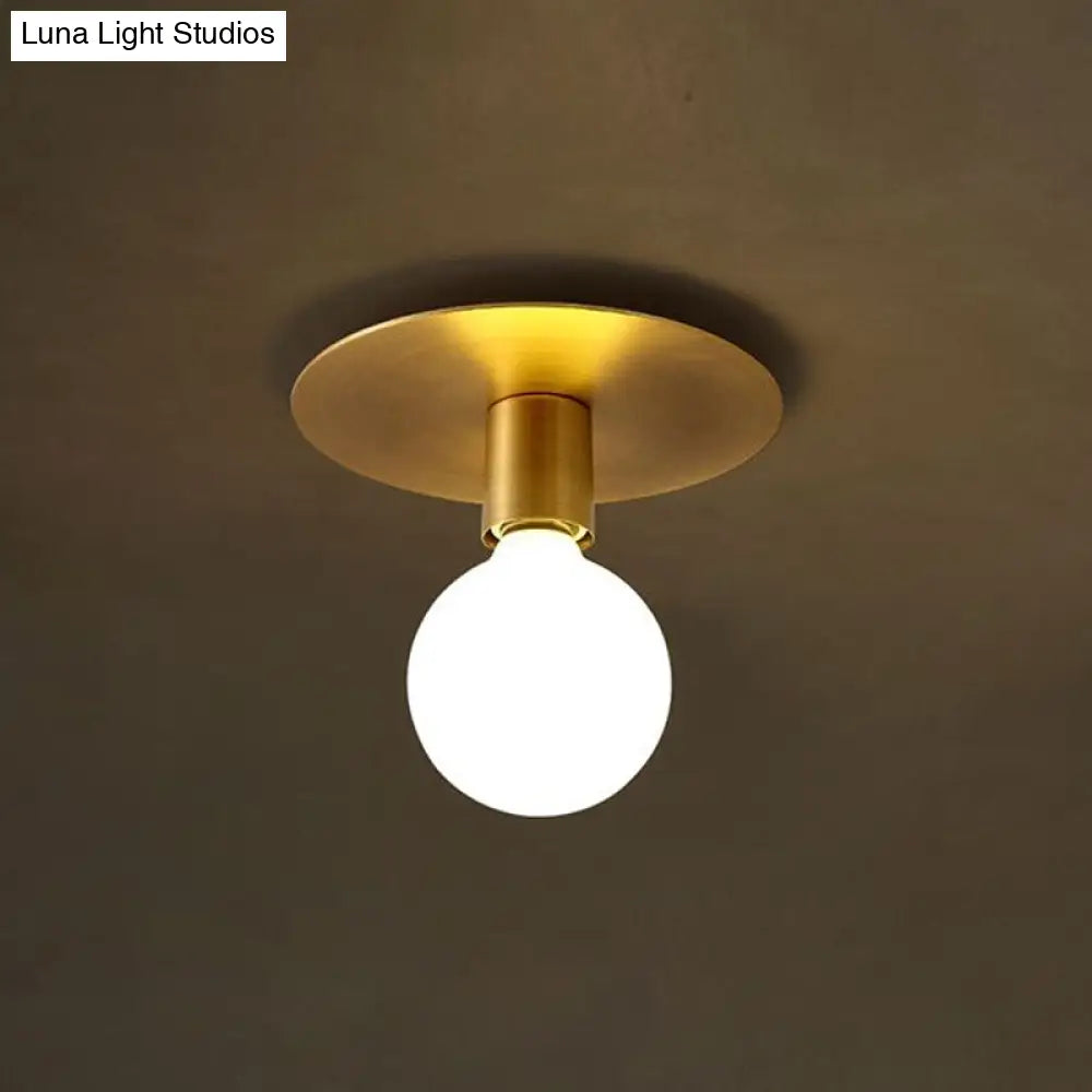 Golden Flush Mount Ceiling Lamp With Frosted Glass & Backplate Design