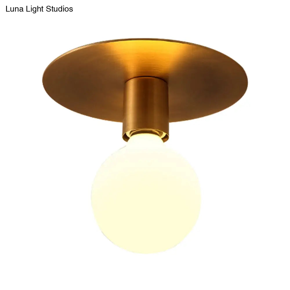 Golden Flush Mount Ceiling Lamp With Frosted Glass & Backplate Design