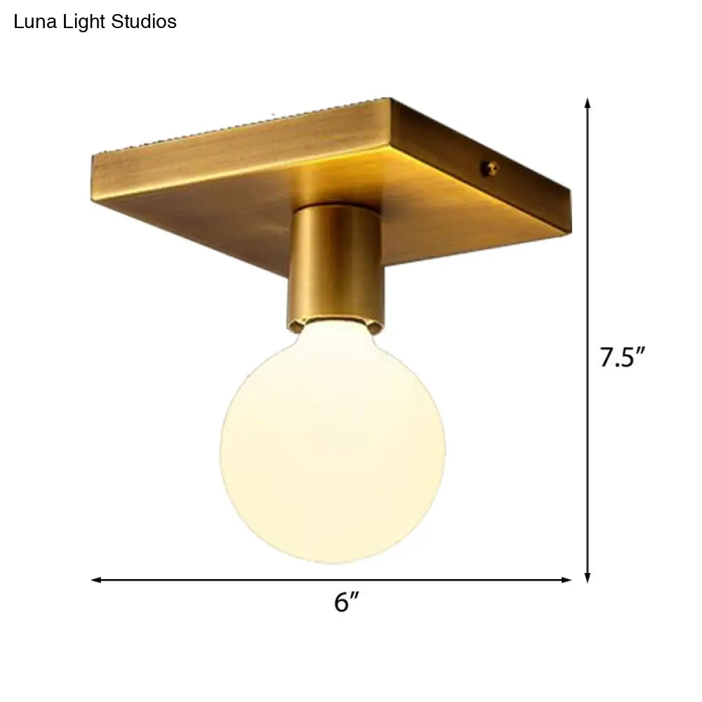 Golden Flush Mount Ceiling Lamp With Frosted Glass & Backplate Design