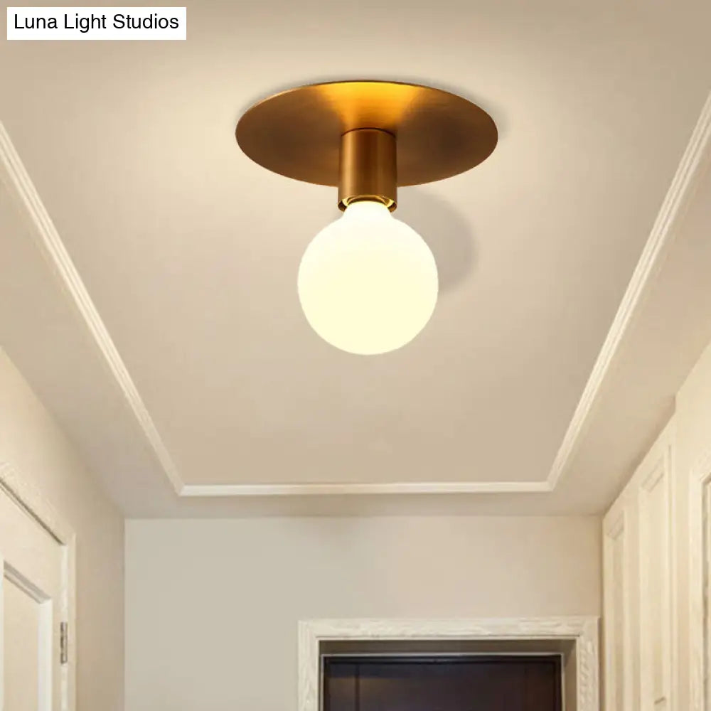 Golden Flush Mount Ceiling Lamp With Frosted Glass & Backplate Design Gold / Round