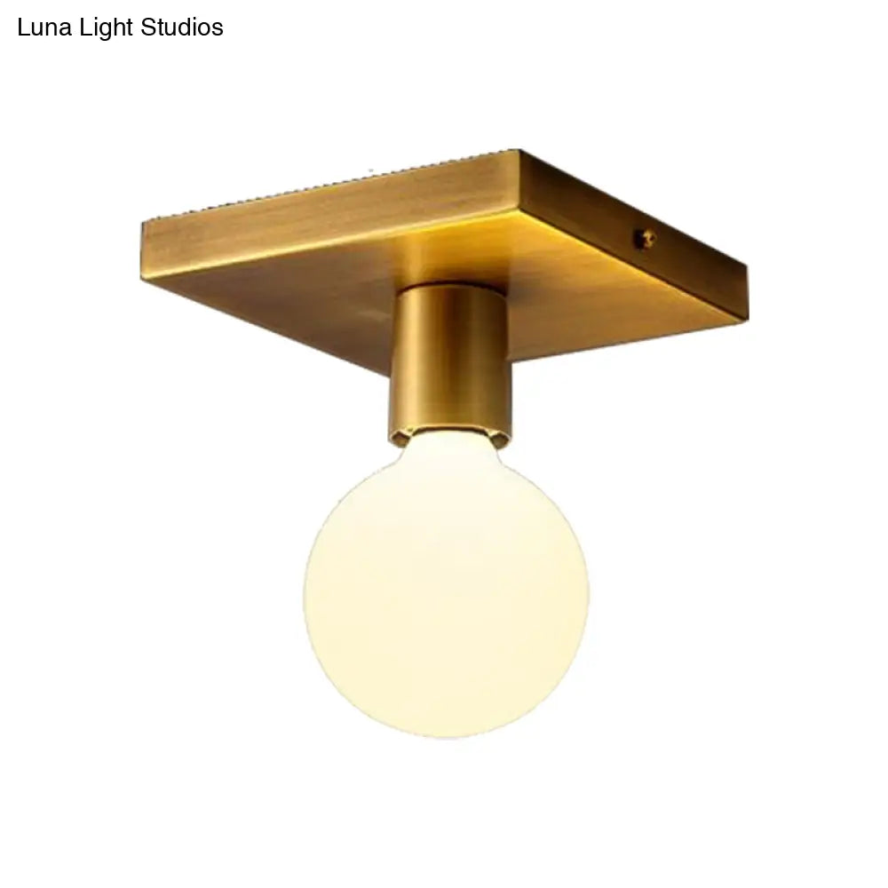 Golden Flush Mount Ceiling Lamp With Frosted Glass & Backplate Design
