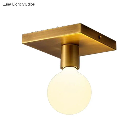 Golden Flush Mount Ceiling Lamp With Frosted Glass & Backplate Design