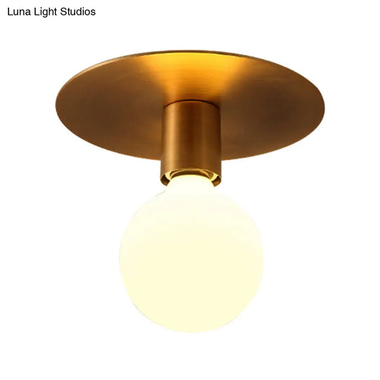 Golden Flush Mount Ceiling Lamp With Frosted Glass & Backplate Design