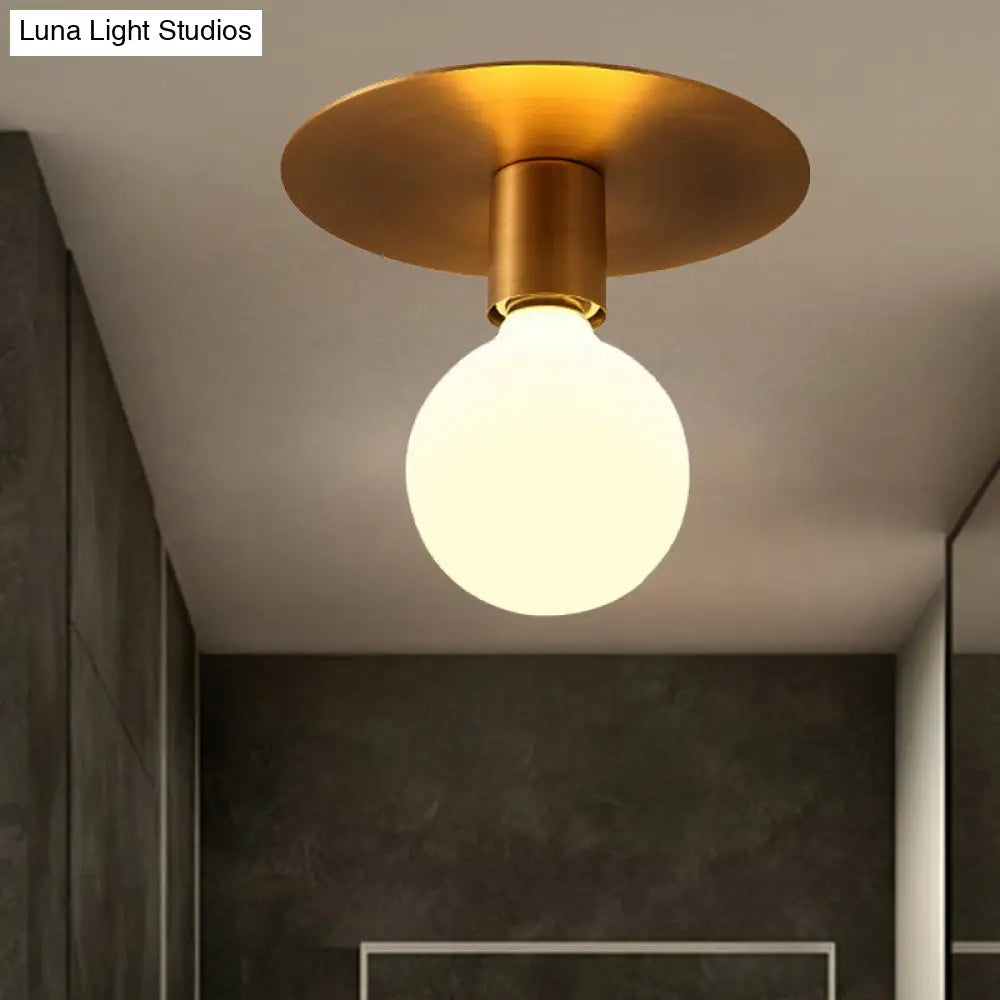 Golden Flush Mount Ceiling Lamp With Frosted Glass & Backplate Design