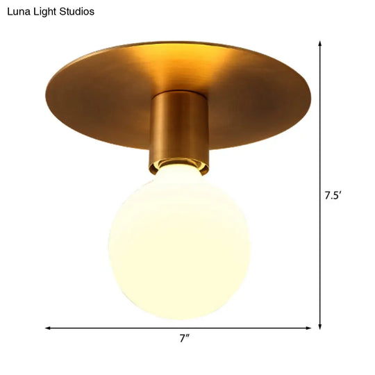 Golden Flush Mount Ceiling Lamp With Frosted Glass & Backplate Design