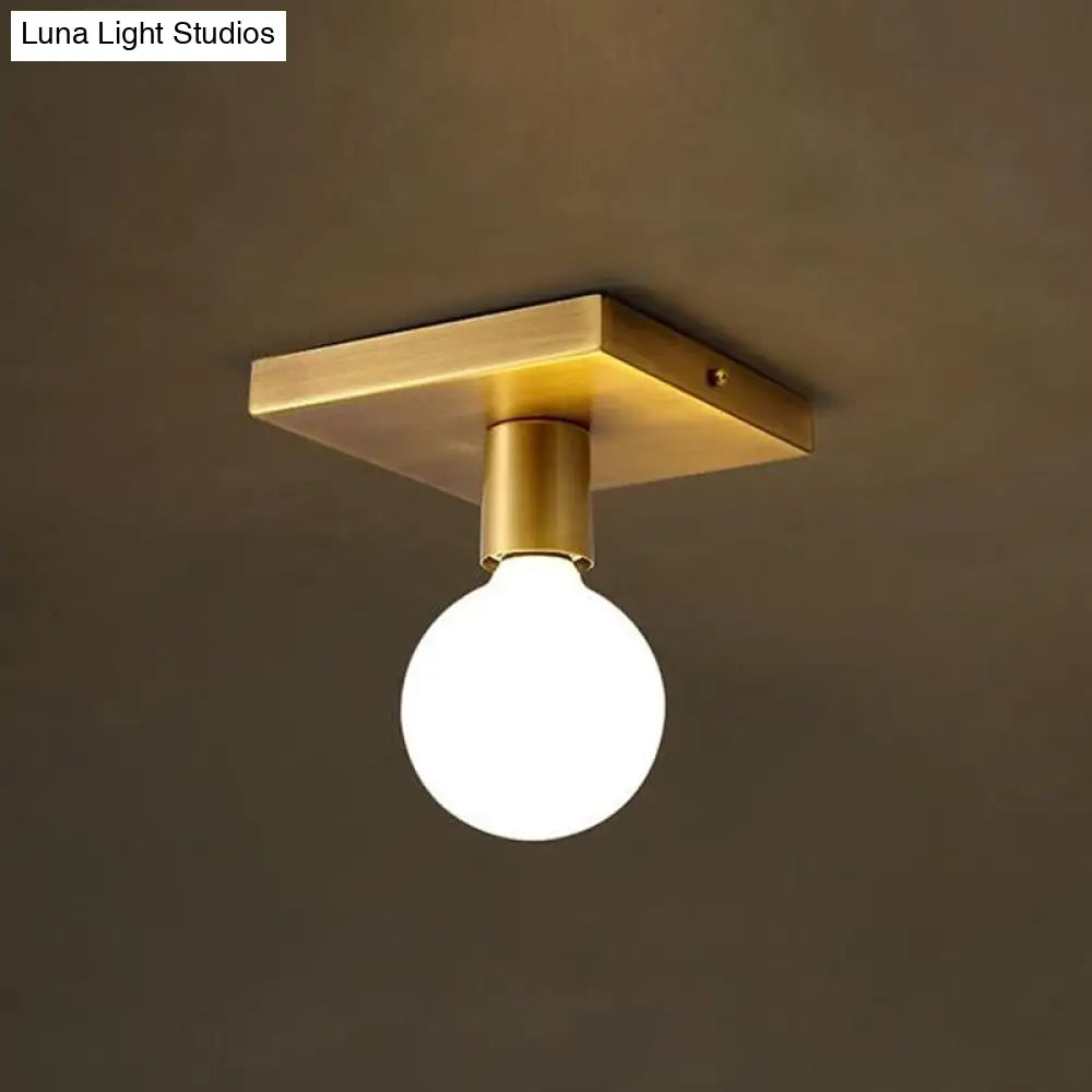 Golden Flush Mount Ceiling Lamp With Frosted Glass & Backplate Design