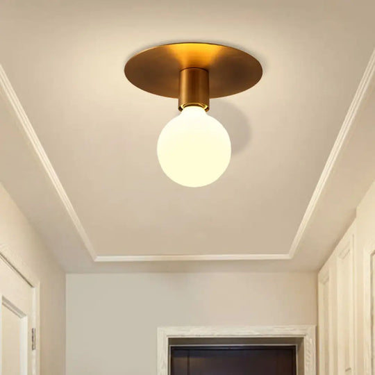 Golden Flush Mount Ceiling Lamp With Frosted Glass & Backplate Design Gold / Round