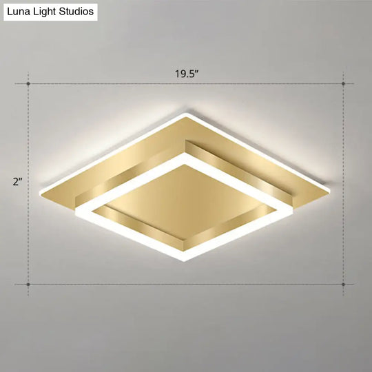 Golden Flush Mount Led Lamp: Minimalist Metal Ceiling Light For Bedroom Gold / 19.5 White