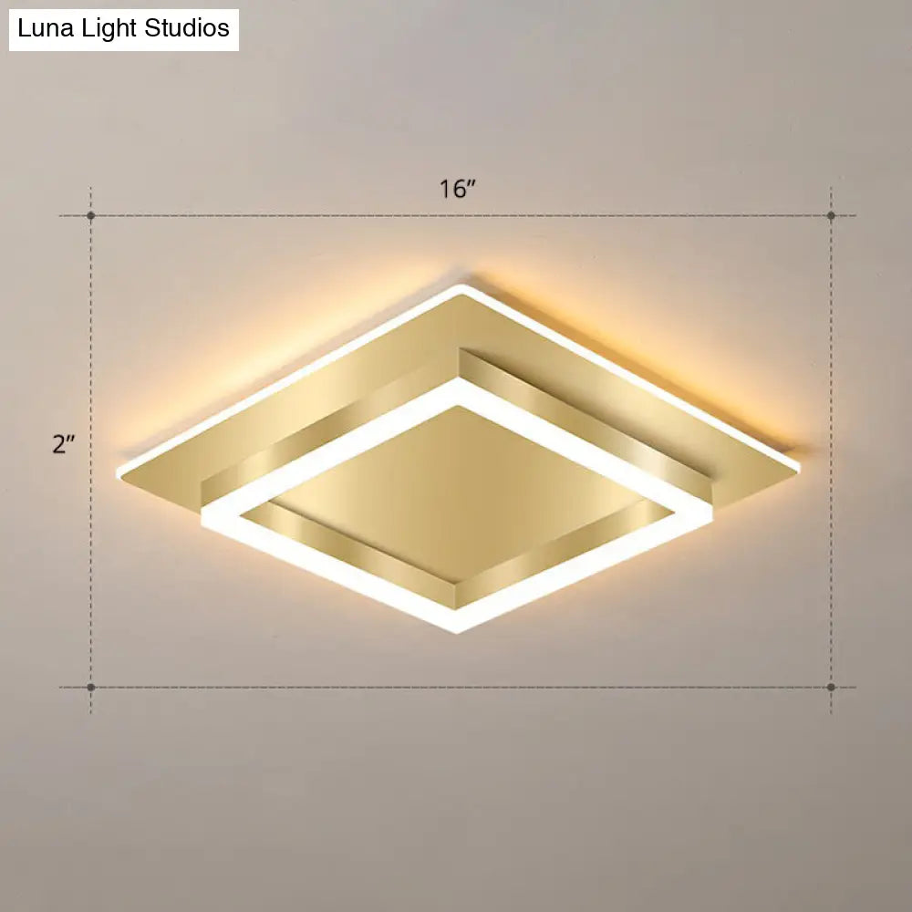 Golden Flush Mount Led Lamp: Minimalist Metal Ceiling Light For Bedroom Gold / 16 Warm