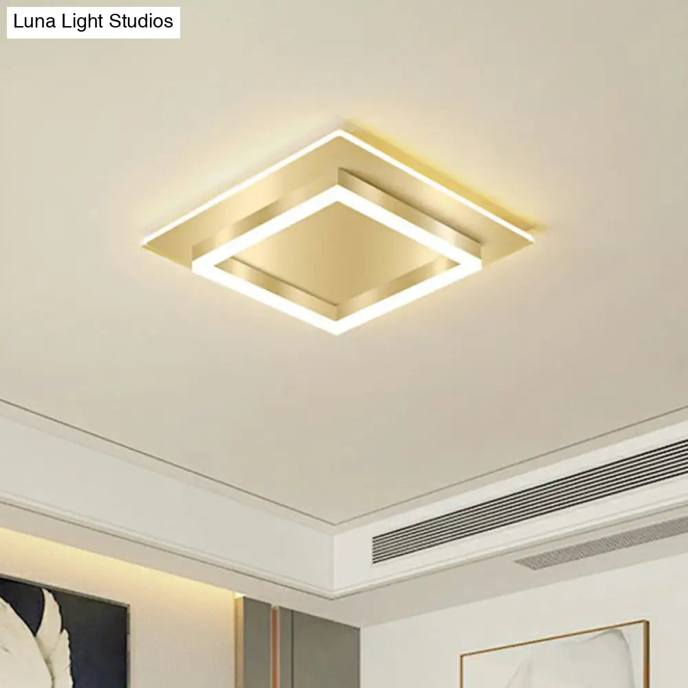 Golden Flush Mount Led Lamp: Minimalist Metal Ceiling Light For Bedroom