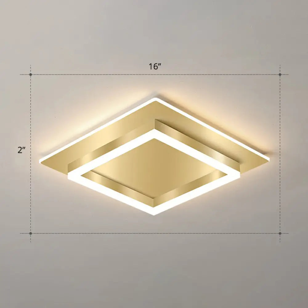 Golden Flush Mount Led Lamp: Minimalist Metal Ceiling Light For Bedroom Gold / 16’ Remote Control