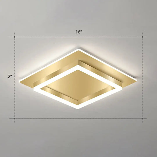 Golden Flush Mount Led Lamp: Minimalist Metal Ceiling Light For Bedroom Gold / 16’ White